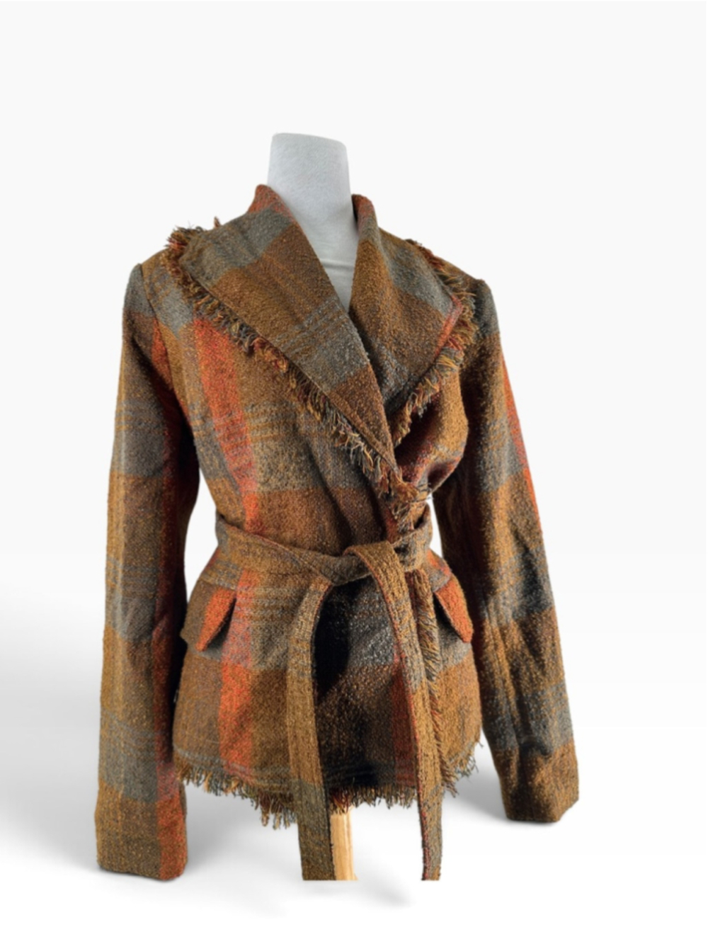 Anthropologie Cartonnier Sophie Fringe Plaid Wrap Tweed Business fall Blazer